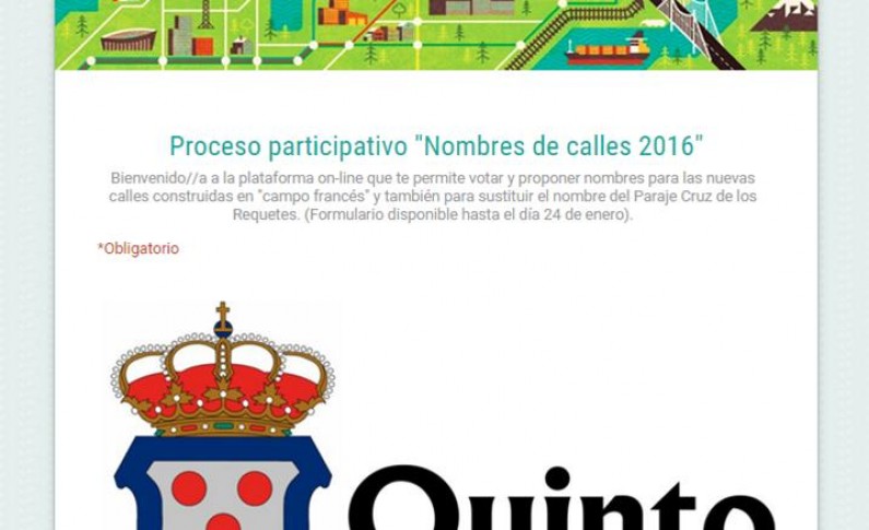Abierto el proceso participativo "Nombres Calles Quinto 2016"